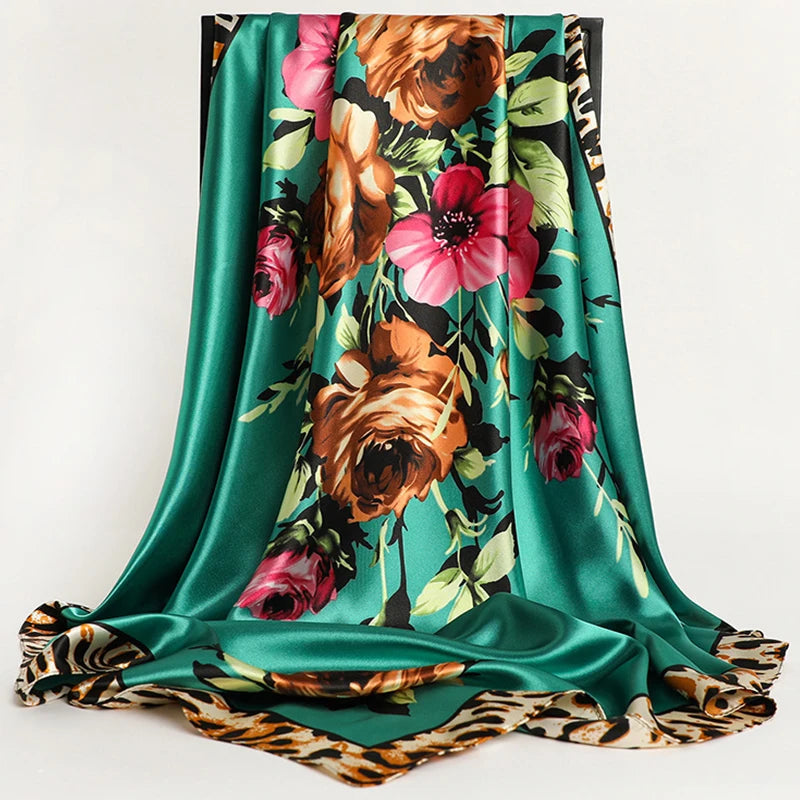 Foulard Carré 90x90 Vert Émeraude et Rose Fuchsia 90*90cm
