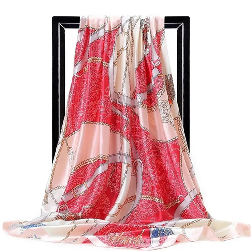 Foulard Petit Carré Corail et Rose Pâle 90*90cm