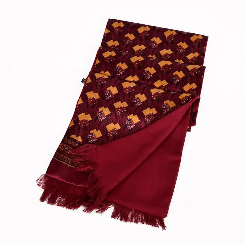 Foulard Echarpe en Soie Homme Bordeaux et Jaune 