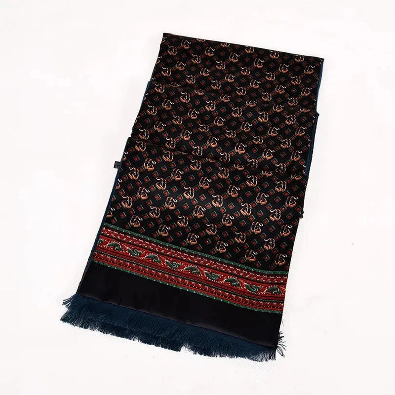 Foulard Echarpe en Soie Homme Noir et Rouge Tartan 