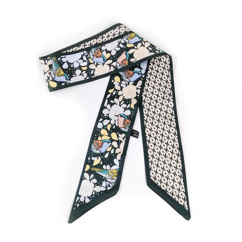 Bande Foulard Cheveux Vert Foncé et Beige 90*5.5cm