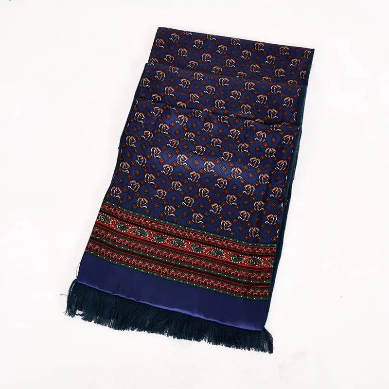 Foulard Echarpe en Soie Homme Bleu Marine et Rouge Brique 