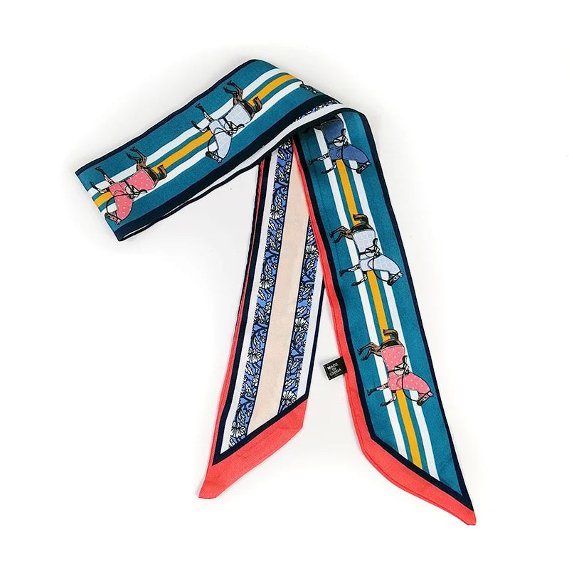 Bande Foulard Cheveux Turquoise et Corail 90*5.5cm