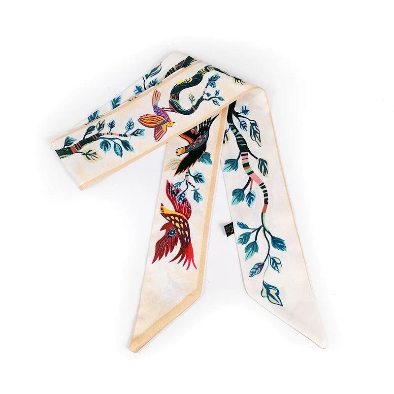 Foulard Bandeau Cheveux Beige et Vert Émeraude 90*5.5cm