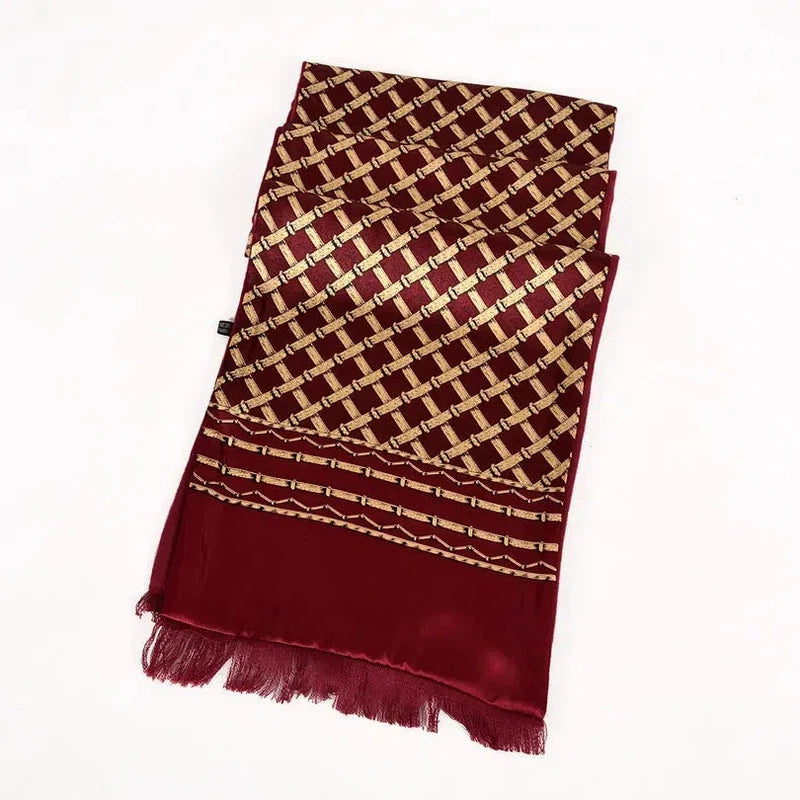 Foulard Echarpe en Soie Homme Bordeaux et Or 