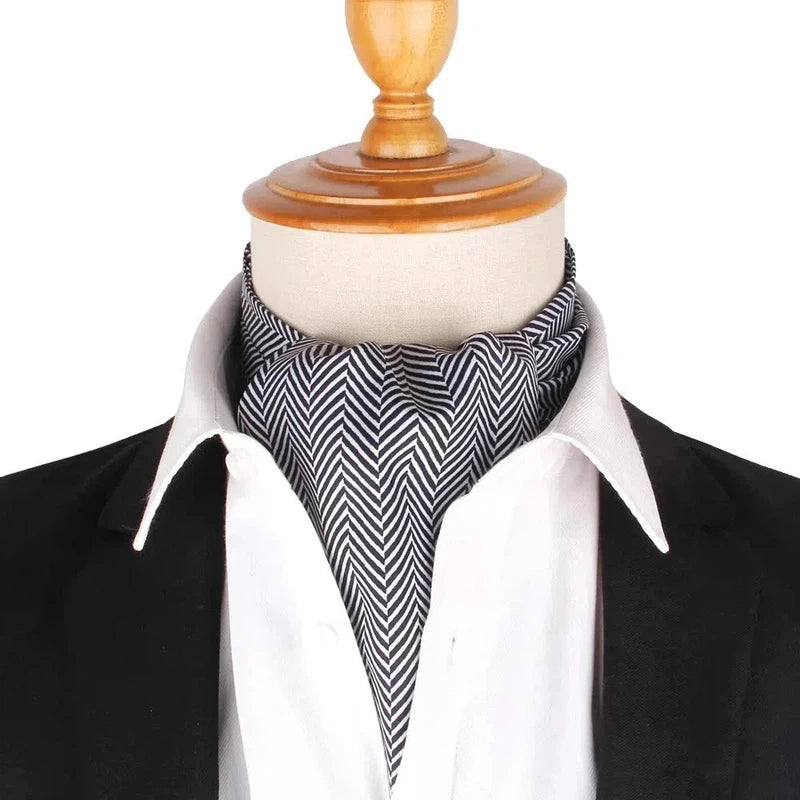 Foulard Ascot à Motifs Noir et Blanc Rayé 
