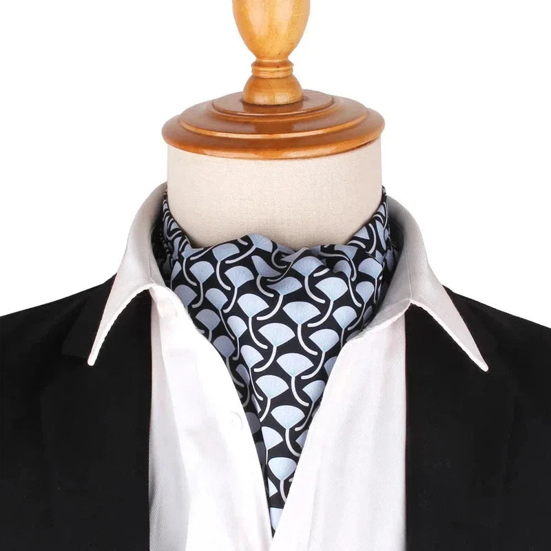 Foulard Ascot à Motifs Bleu Clair et Noir 