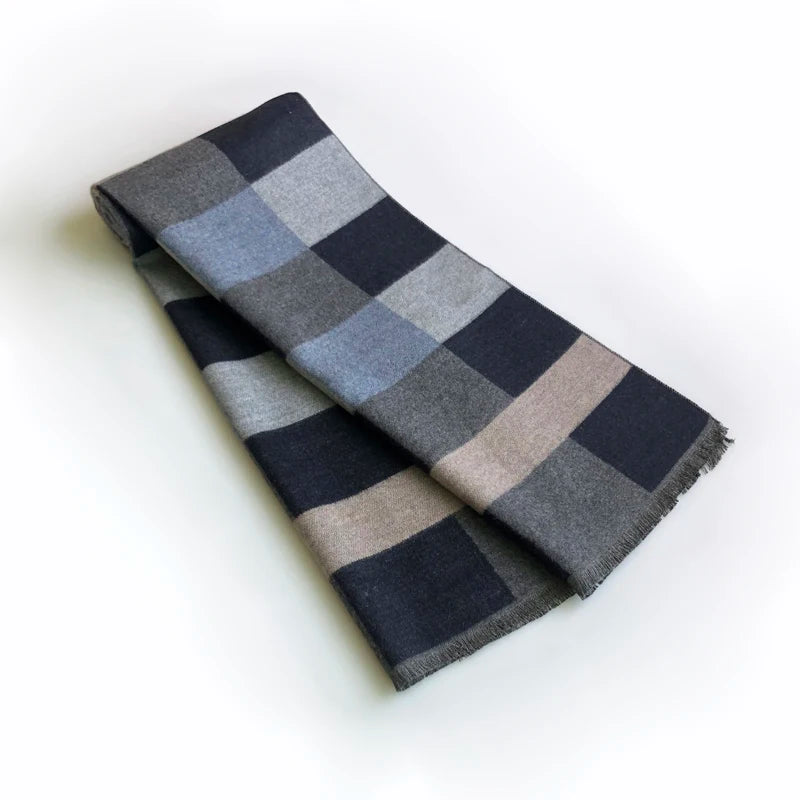 Echarpe Homme Noire Gris et Bleu 180x30cm