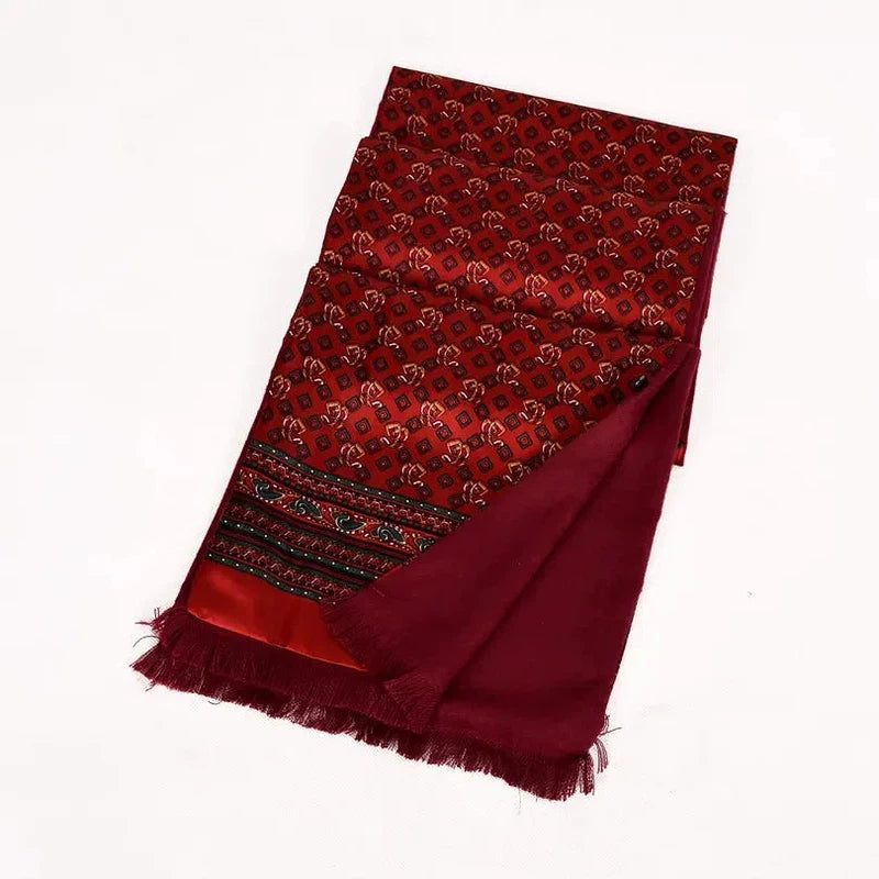 Foulard Echarpe en Soie Homme Bordeaux et Rouge Foncé 