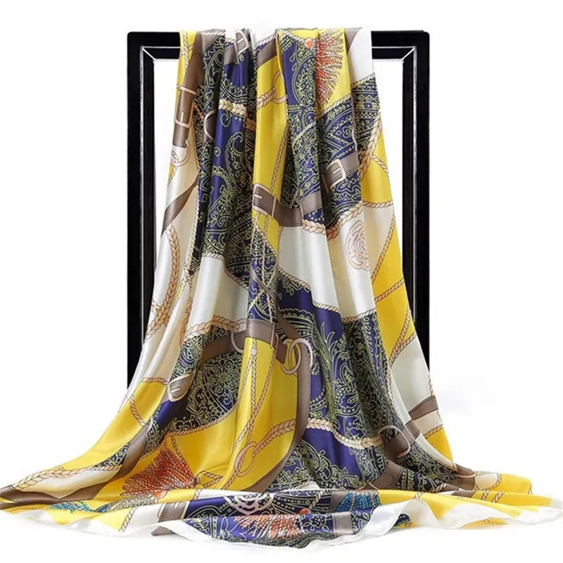 Foulard Petit Carré Jaune et Bleu 90*90cm