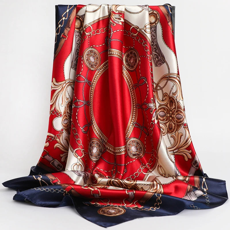 Foulard Carré 90x90 Rouge et Beige 90*90cm