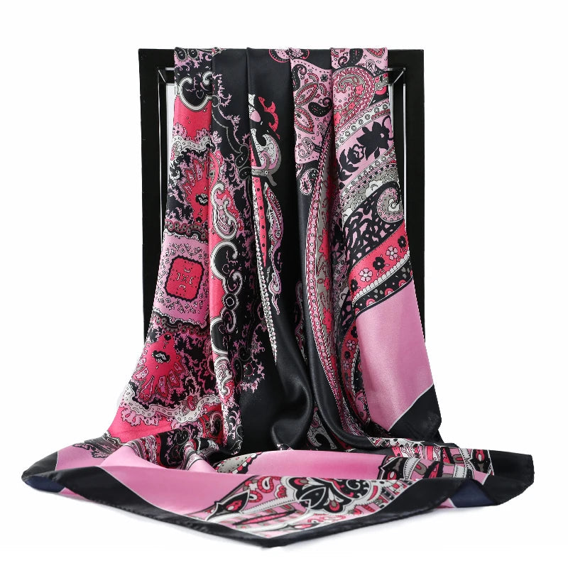 Foulard Carré 90x90 Rose et Noir 90*90cm