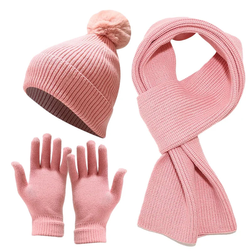 Ensemble Bonnet Gants Echarpe Femme Rose Pâle 