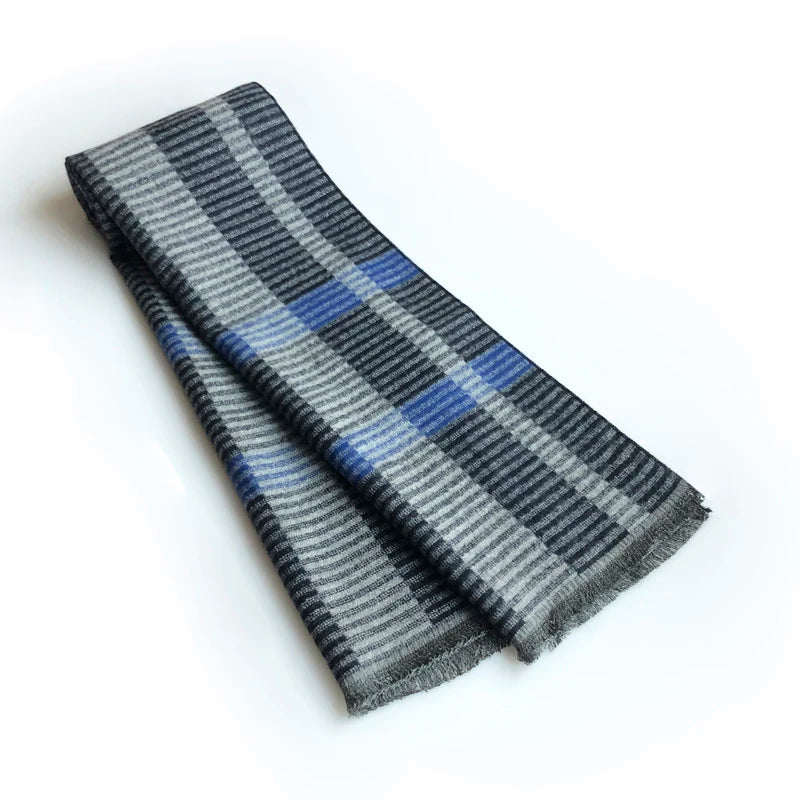 Echarpe Homme Hiver Bleu Ciel et Gris Foncé 180x30cm