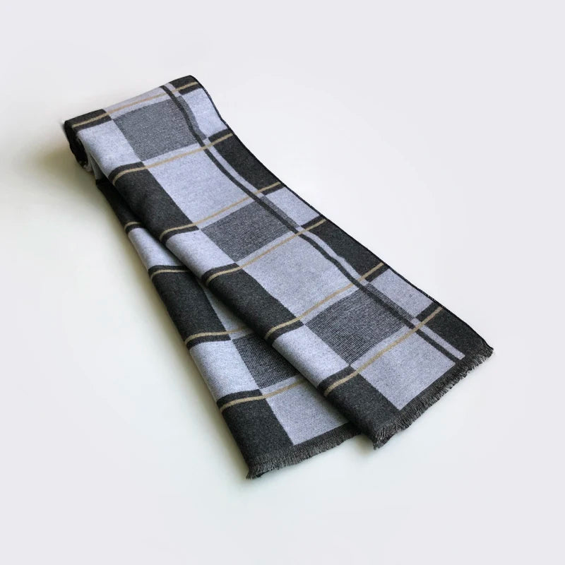 Echarpe Homme Gris Gris Clair à Carreaux 180x30cm