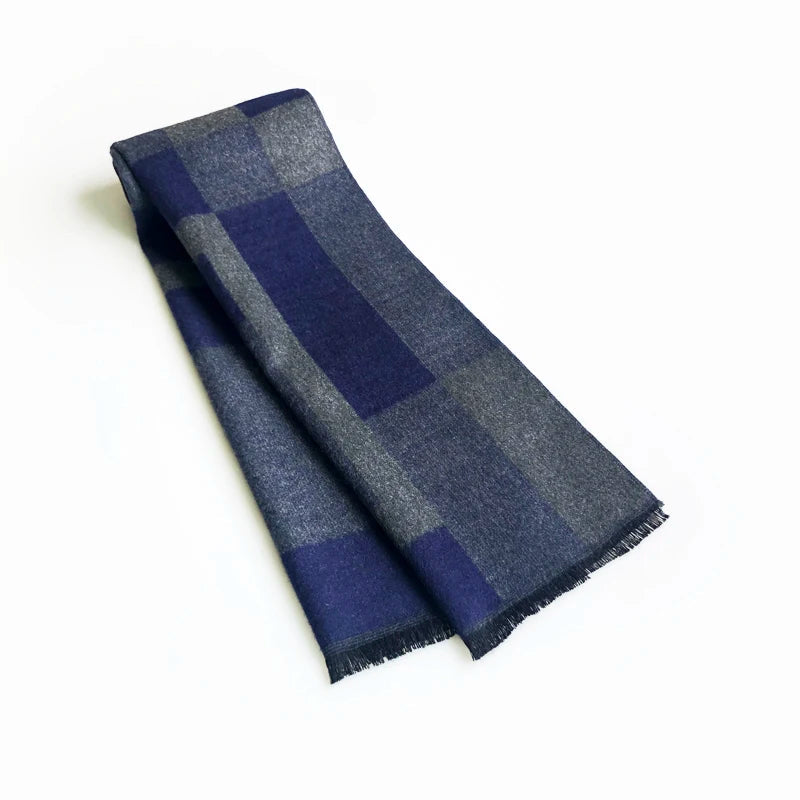 Echarpe Homme Hiver Bleu Nuit et Gris Foncé 180x30cm