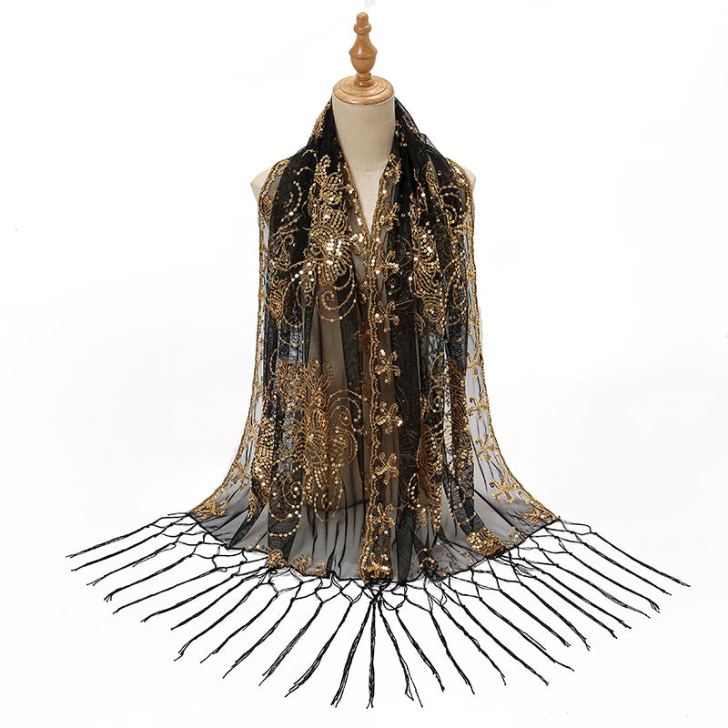Etole Paillettes Sequins Noir et Or 160*60cm
