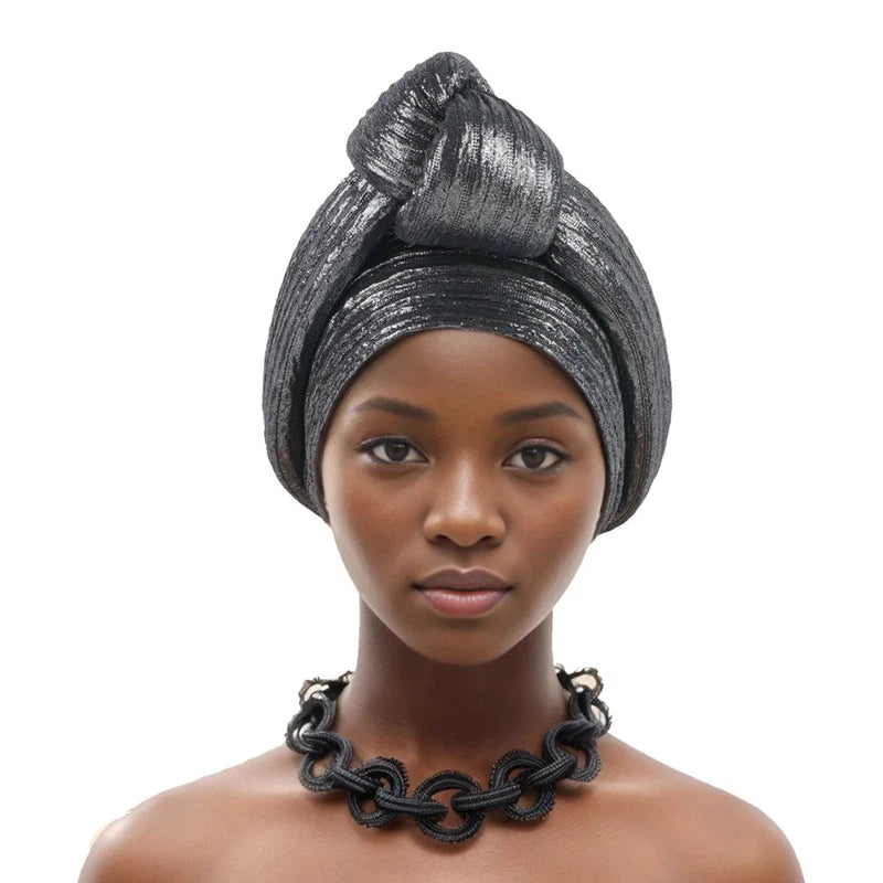 Foulard Africain Pour Cheveux Argenté 