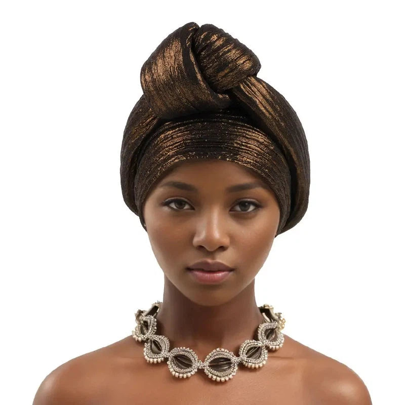 Foulard Africain Pour Cheveux Marron Métallisé 