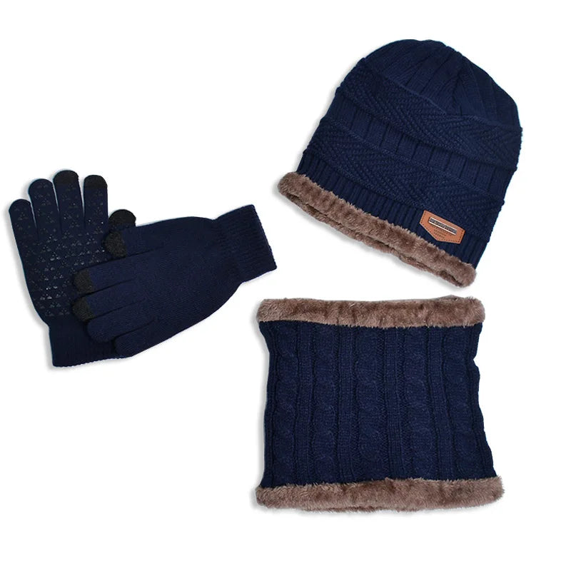 Ensemble Snood Bonnet et Gants Enfant Marine et Brun 