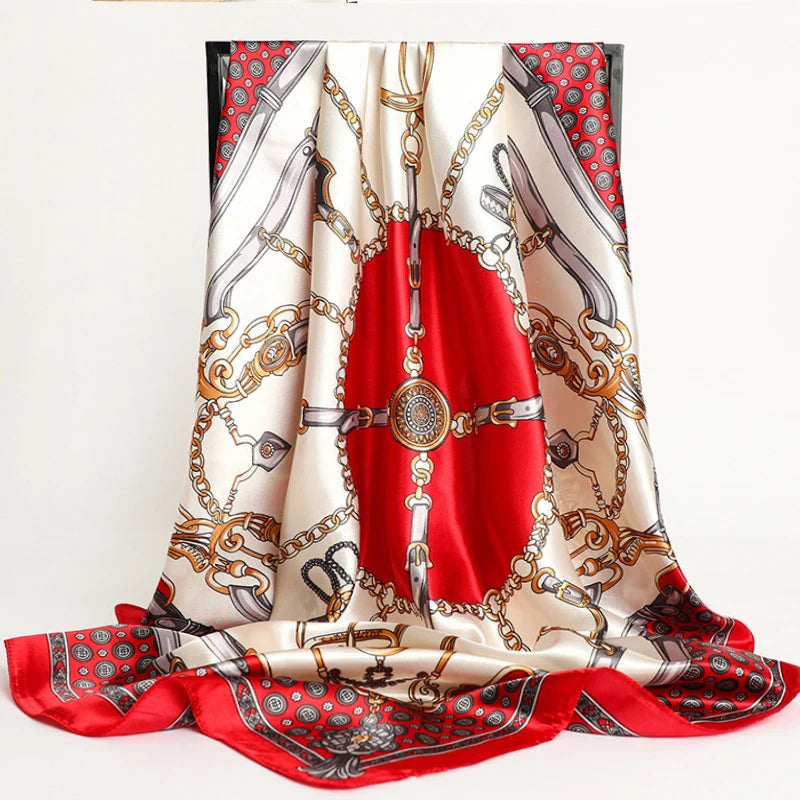 Foulard Carré 90x90 Rouge et Crème 90*90cm