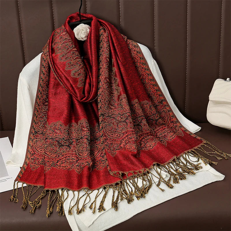 Châle Ethnique Rouge et Or 70x190cm