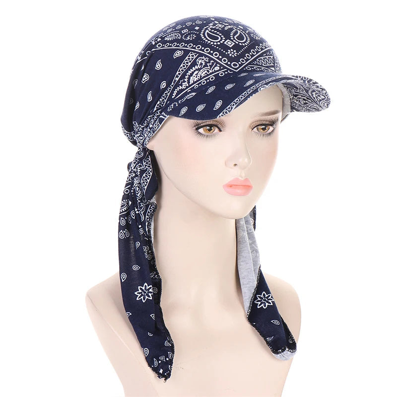 Casquette Foulard Femme Bleu Marine et Gris 