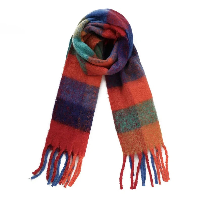 Echarpe Plaid Chaude Rouge et Bleu Marine 35*220cm