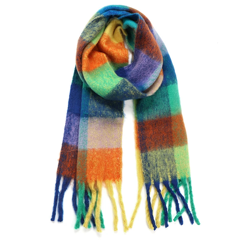 Echarpe Plaid à Carreaux Femme Orange et Vert Émeraude 35*220cm