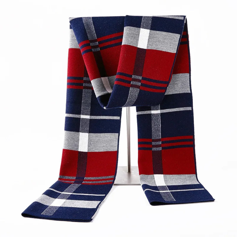 Écharpe à Carreaux Homme Bleu Marine et Rouge Foncé 180 *30cm