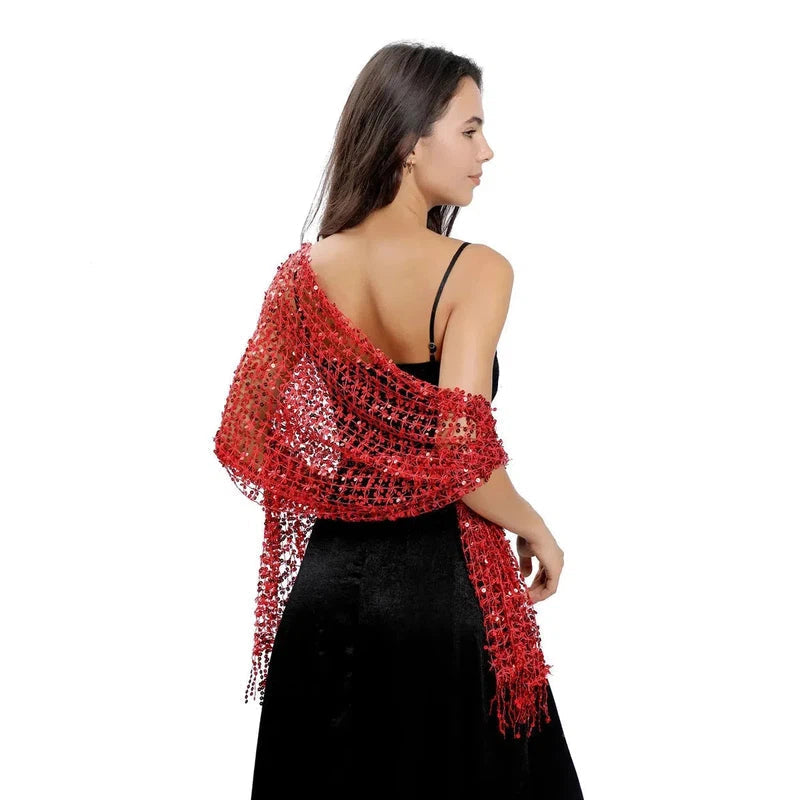 Châle à Paillettes Rouge Éclatant 50*180cm