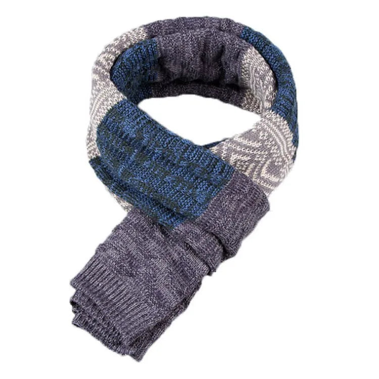 Echarpe Homme Motif Jacquard - Bleu et Gris - 175*55cm