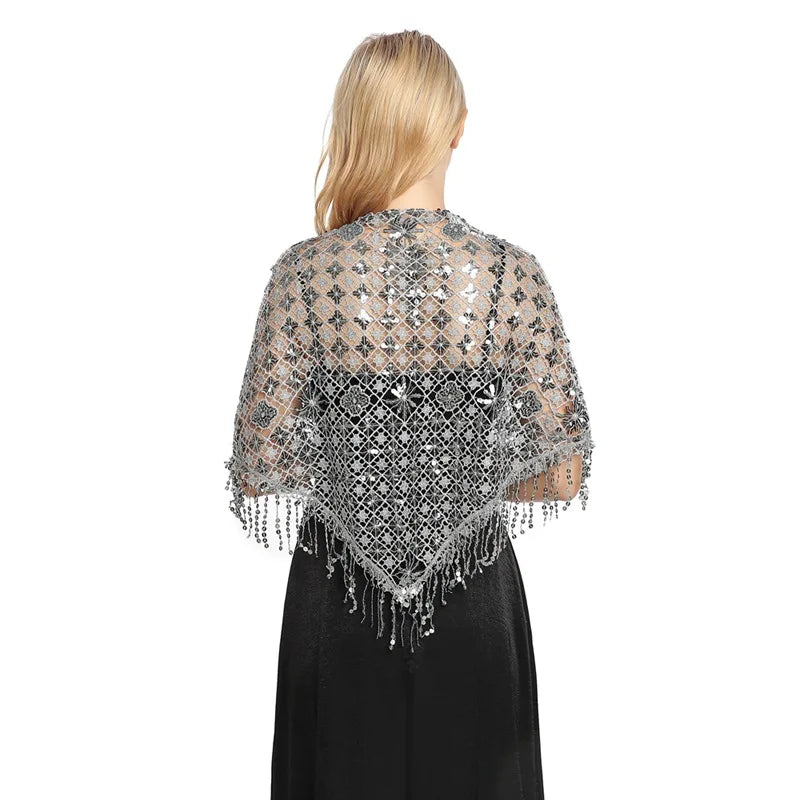 Châle à Sequins Transparent et Argent 150*60cm