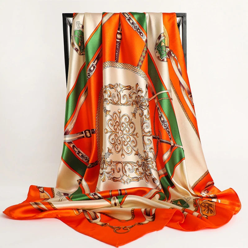 Foulard Carré 90x90 Orange et Vert 90*90cm