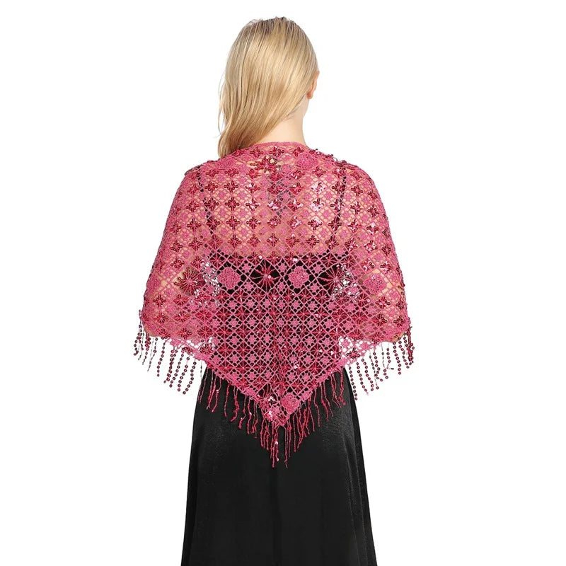 Châle à Sequins Fuchsia et Noir 150*60cm
