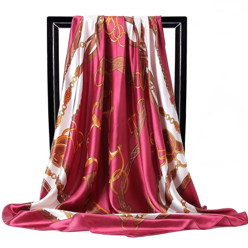 Foulard Petit Carré Rose Foncé et Blanc 90*90cm