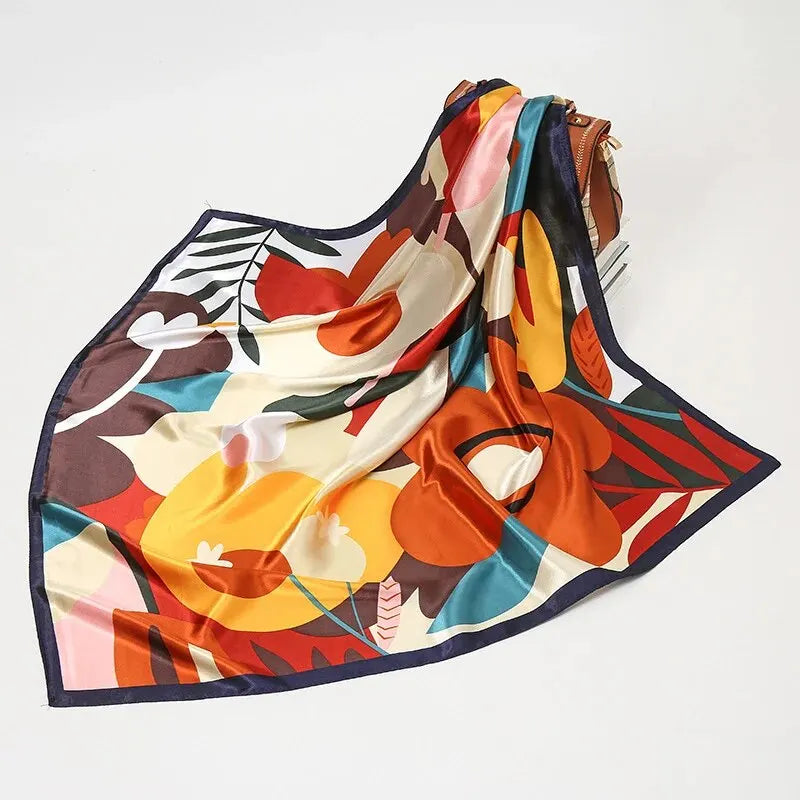 Petit Foulard Carré Synthétique Orange et Jaune 90*90cm