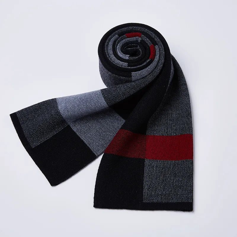 Grande Écharpe en Laine Homme Noir et Rouge 180*30cm