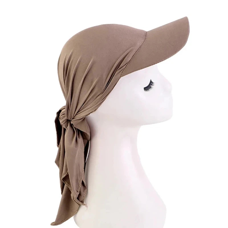 Casquette avec Foulard Eté Femme Beige Sable 