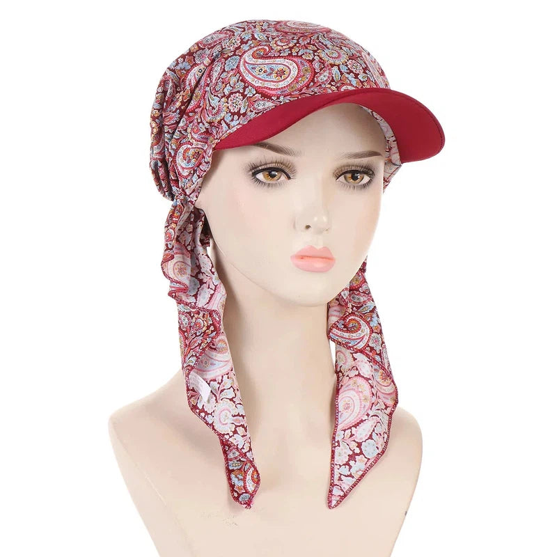 Casquette Visière Foulard Bordeaux et Rose 