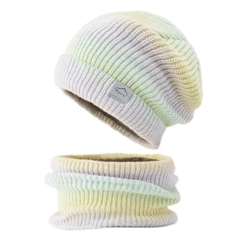 Ensemble Bonnet Tour De Cou Femme Vert Pâle et Crème 