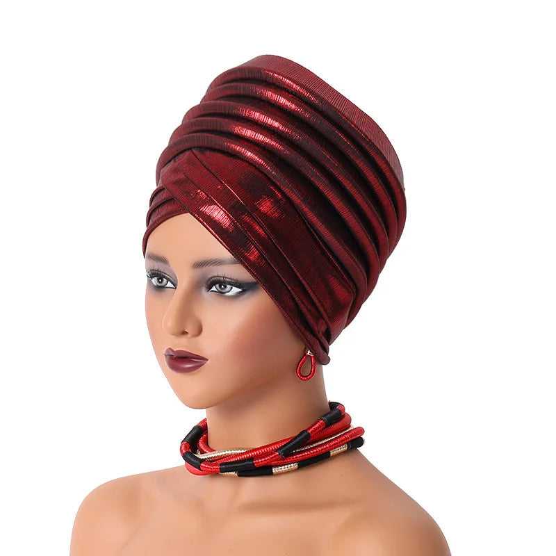 Foulard Turban Africain Bordeaux Métallique 
