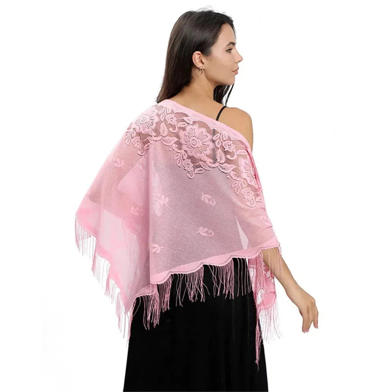 Châle Dentelle Rose Pâle 180*130cm