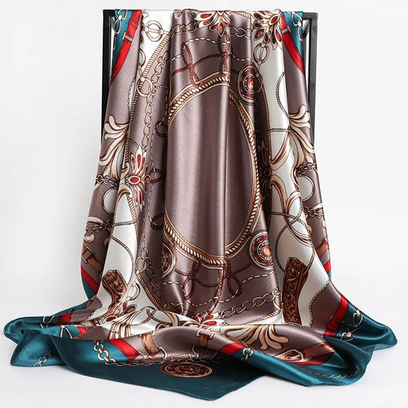 Foulard Carré 90x90 Bleu et Crème 90*90cm