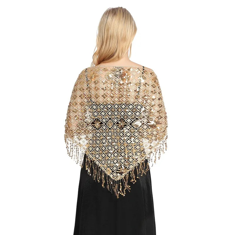 Châle à Sequins Beige et Or 150*60cm