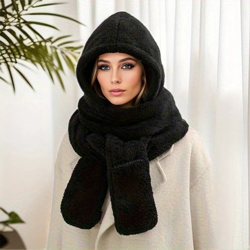 Capuche Echarpe Polaire Femme Noir 220x10cm