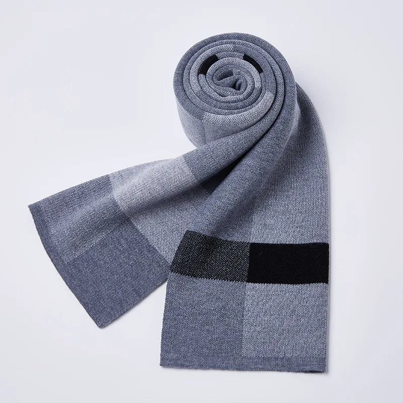 Grande Écharpe en Laine Homme Gris Clair et Noir 180*30cm