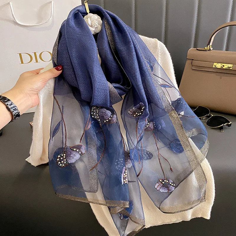 Foulard en Mousseline de Soie Femme - Bleu Nuit - 180*90cm