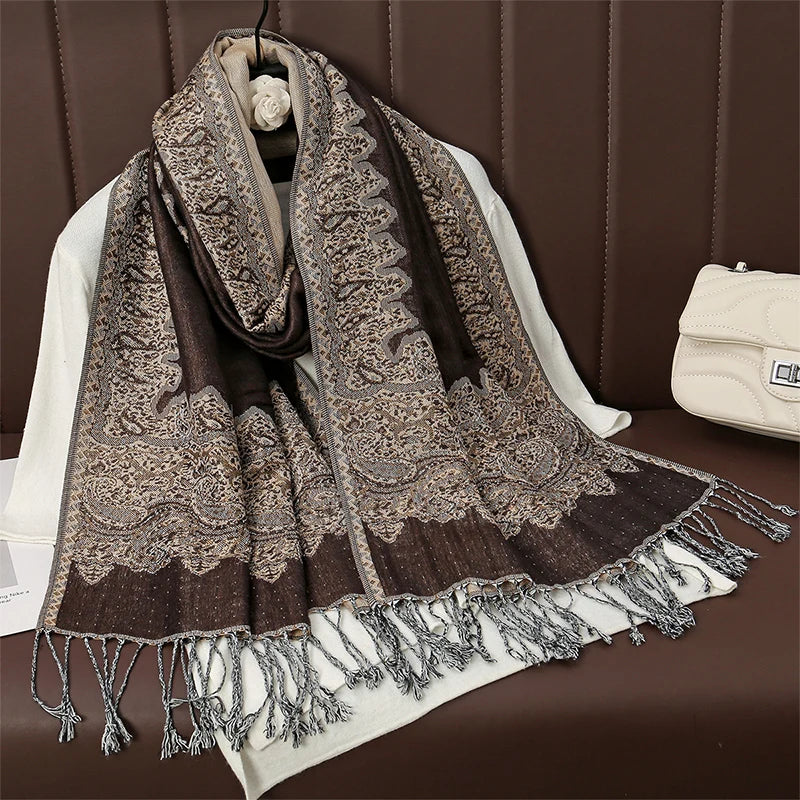 Châle Ethnique Marron et Beige 70x190cm