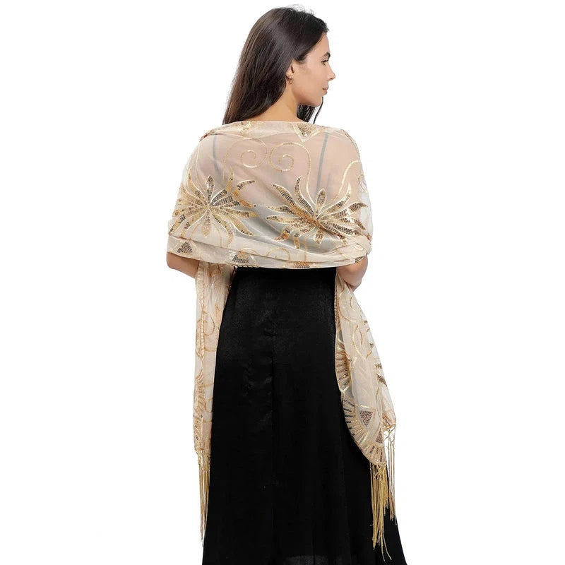 Châle Pour Robe de Soirée Beige et Or 60*200cm